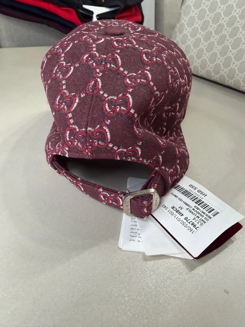Gucci Size Medium Burgundy GG Jacquard Baseball Cap NWT - Picture 2 of 5